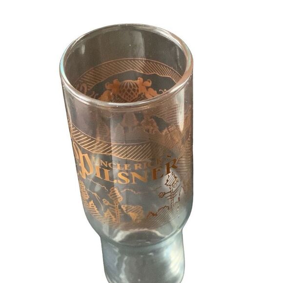 Pre Owned Uncle Ricks Pilsner Beer Glass 16oz Gold Lettering Great Graphics - Picture 12 of 13